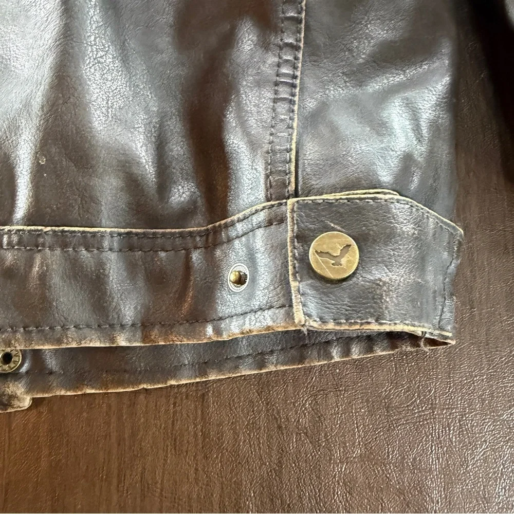 Hawke & Co Boys Helicopter Brown Faux Leather Jacket with Patch Sz 6